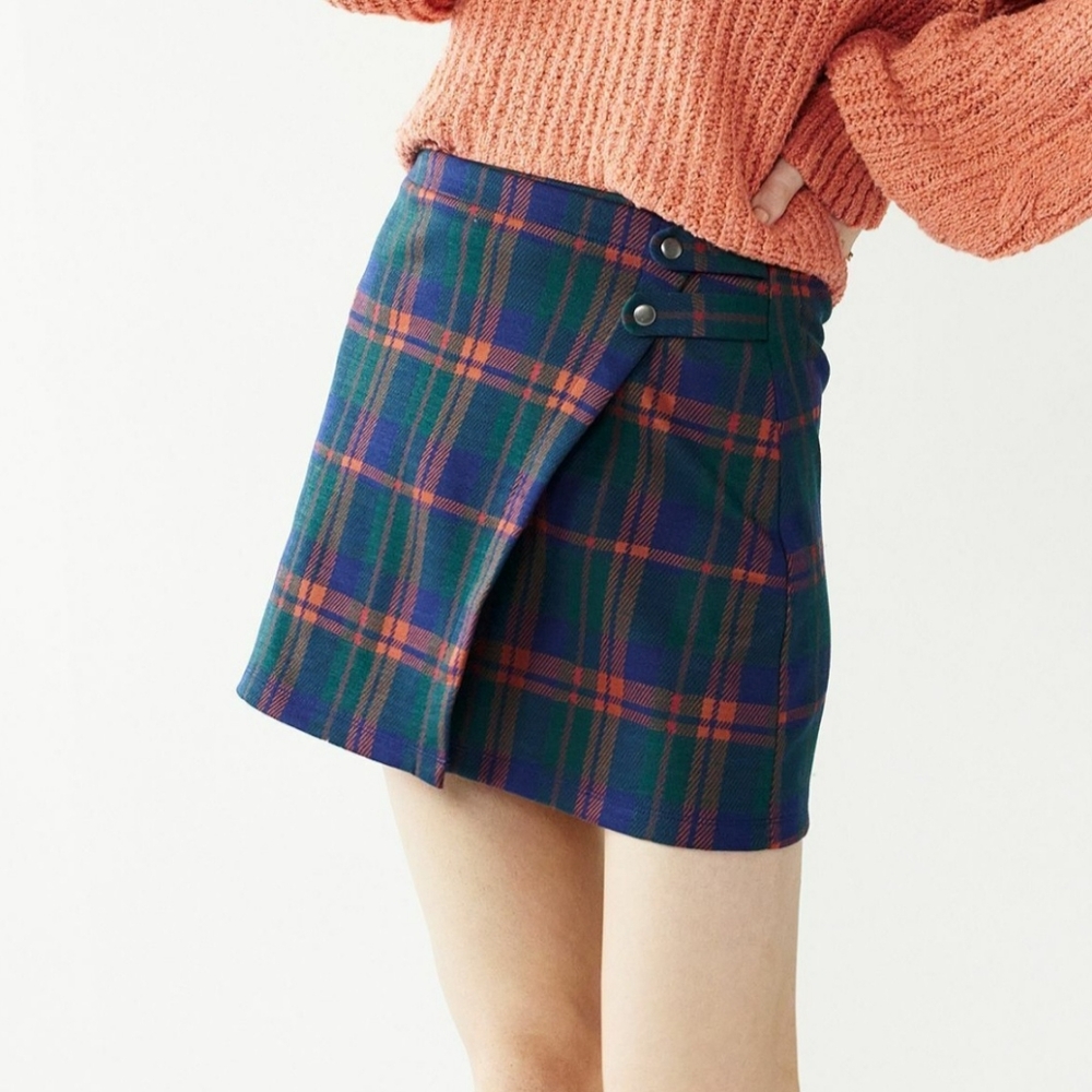NWT SO Wrap Mini Skirt Green & Navy Plaid Women's Juniors Size XL